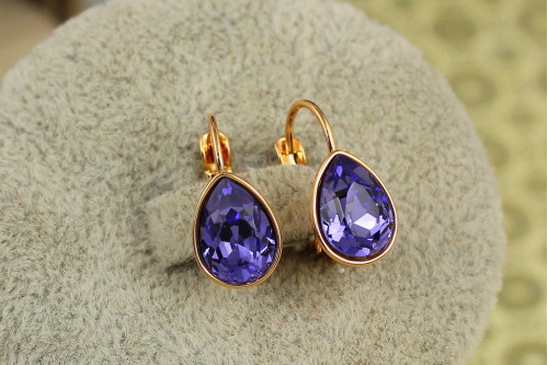 Сережки Xuping Jewelry Сваровськи обітниця із фіолетовими каменями 1,5 см золотисті