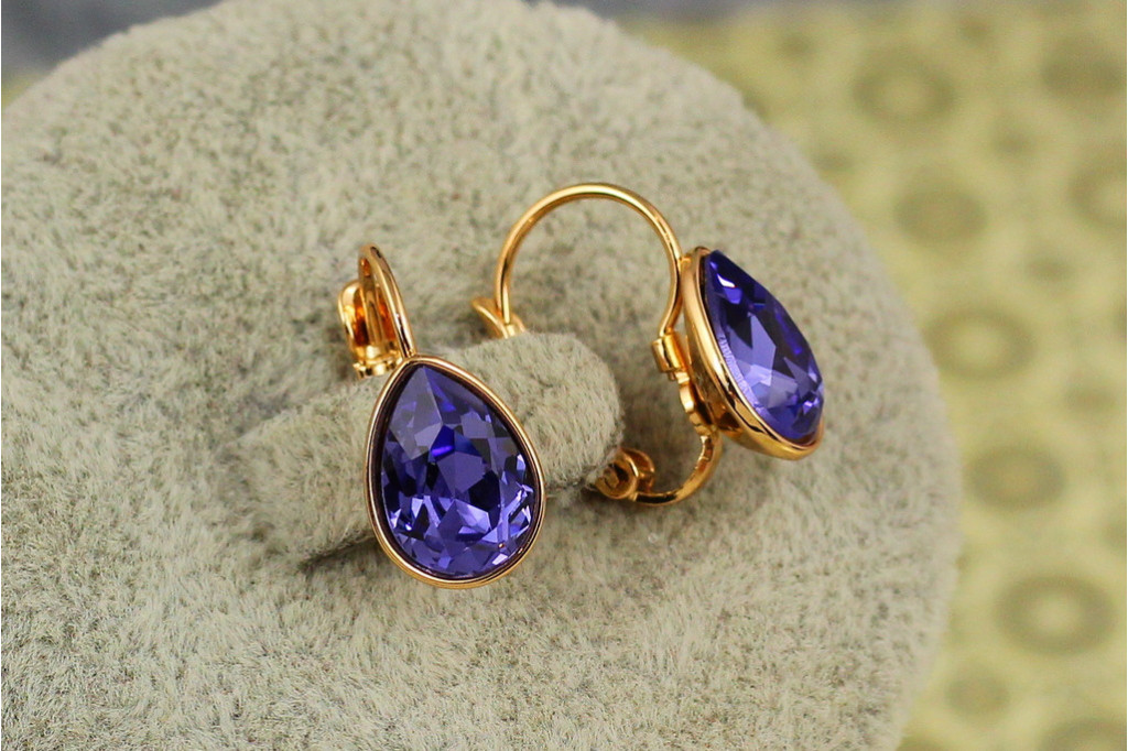 Сережки Xuping Jewelry Сваровськи обітниця із фіолетовими каменями 1,5 см золотисті