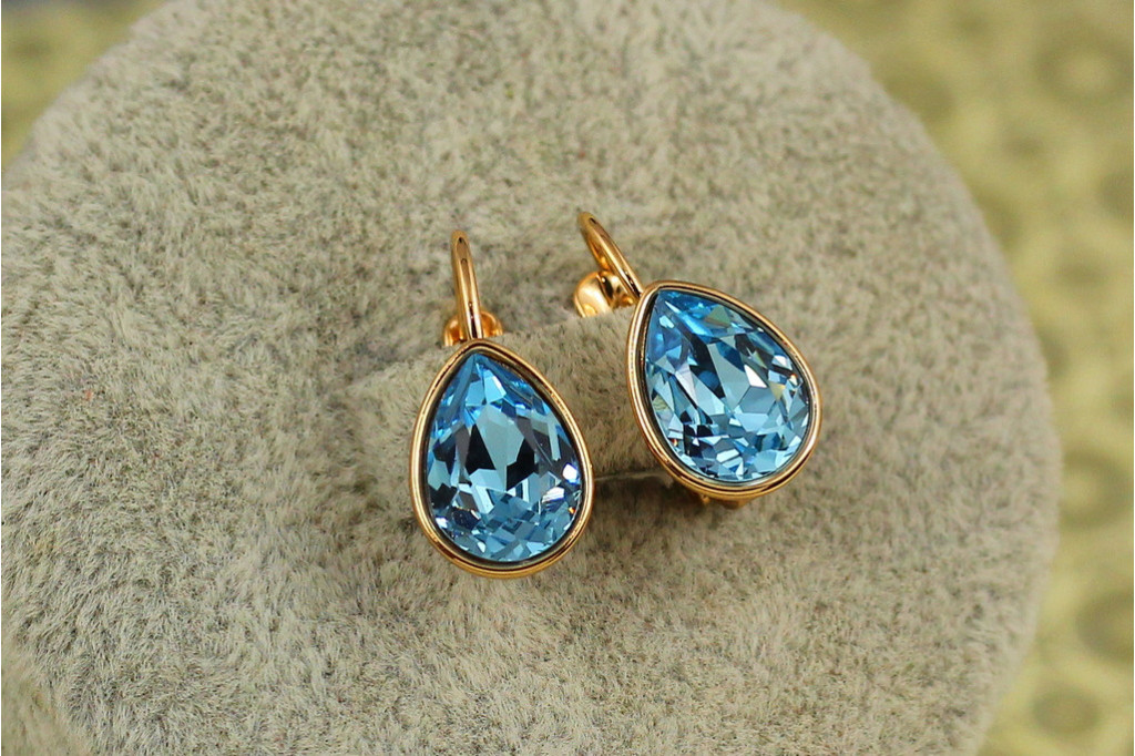 Сережки Xuping Jewelry Сваровськи обітниця із блакитними каменями 1,5 см золотисті