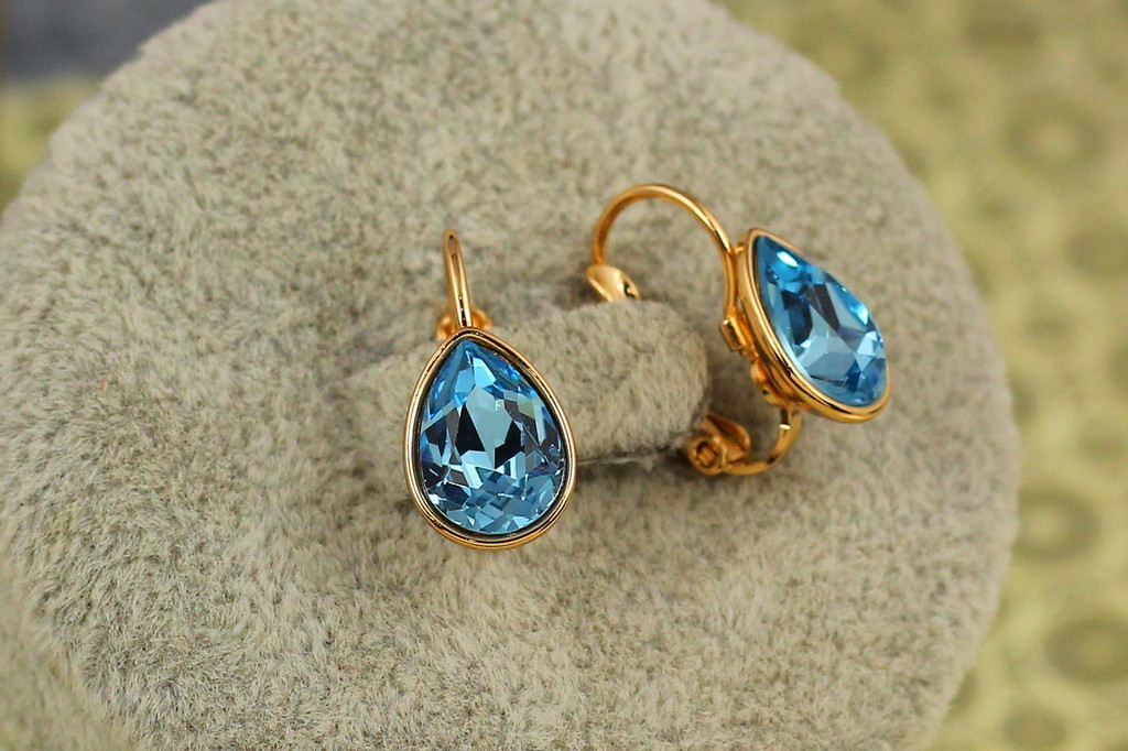 Сережки Xuping Jewelry Сваровськи обітниця із блакитними каменями 1,5 см золотисті