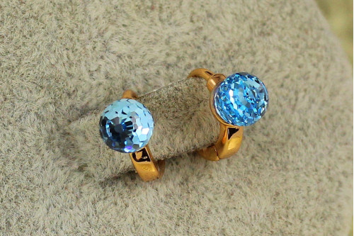 Серьги детские Xuping Jewelry Сваровски хамелеон многогранность с голубыми камнями 1 см золотистые