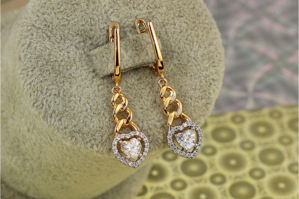 Сережки підвіски Xuping Jewelry сердечки з родієм 3,6 см золотисті