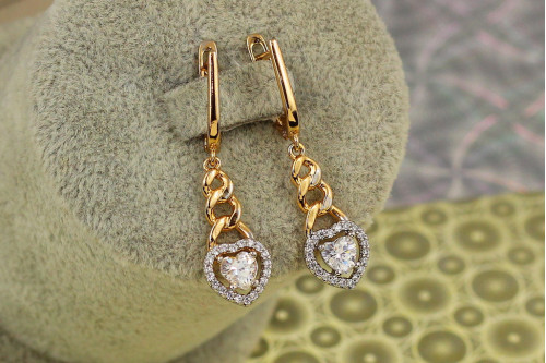 Сережки підвіски Xuping Jewelry сердечки з родієм 3,6 см золотисті