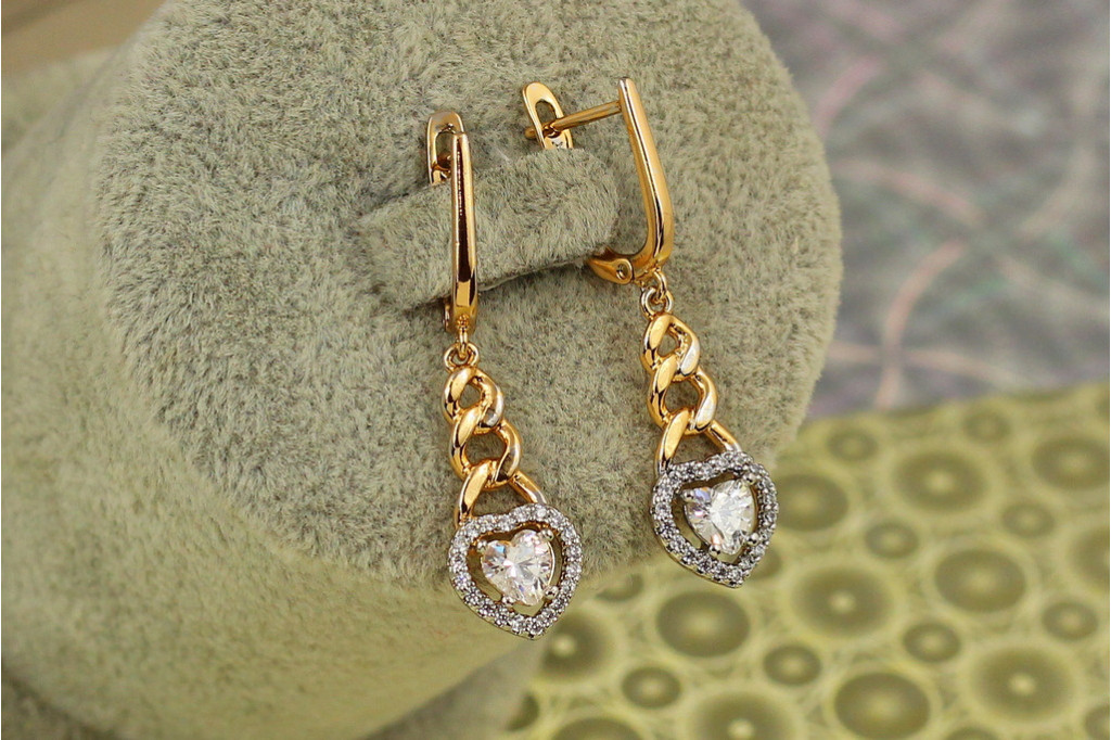 Сережки підвіски Xuping Jewelry сердечки з родієм 3,6 см золотисті