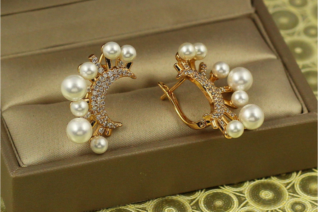 Сережки Xuping Jewelry місяць з перлинами 2,6 см золотисті