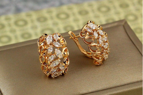 Сережки Xuping Jewelry нива з білими каменями 2 см золотисті