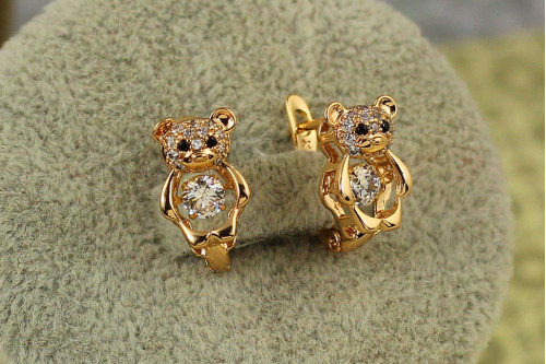 Сережки дитячі Xuping Jewelry ведмедики із танцюючим фіанітом 1,3 см золотисті