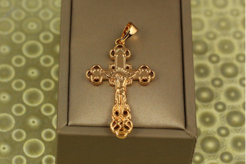 Крестик Xuping Jewelry с распятьем края колечками  4 см золотистый