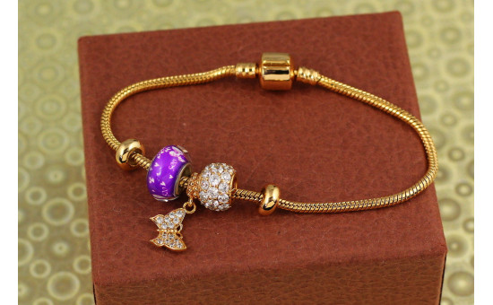Браслет Xuping Jewelry пандора із фіолетовим шармом 19 см золотистий