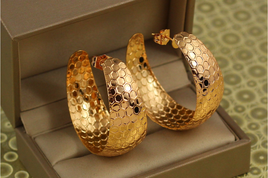 Сережки кільця Хuping Jewelry вулик 1,7 см золотисті