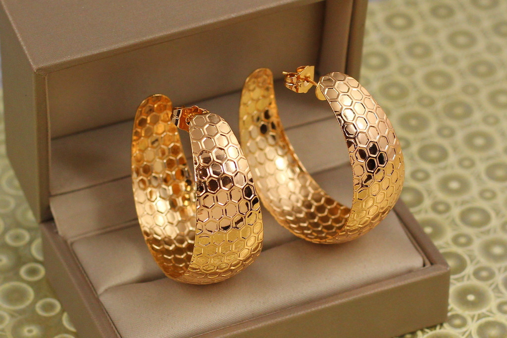 Сережки кільця Хuping Jewelry вулик 1,7 см золотисті