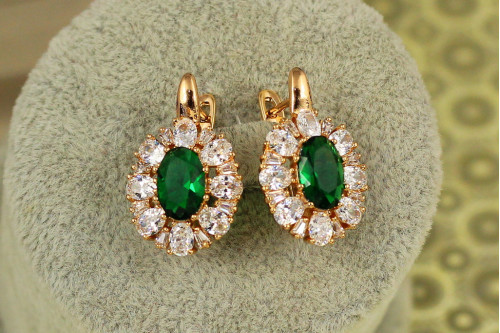 Сережки Xuping Jewelry циннія із зеленим каменем 2,3 см золотисті