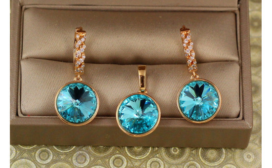 Набір Xuping Jewelry великий камінь Сваровскі блакитний хамелеон 1,4 см золотистий