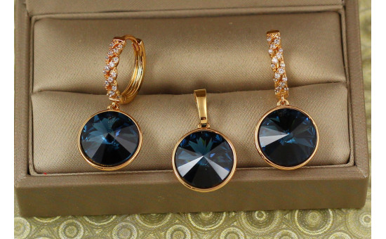 Набір Xuping Jewelry великий камінь Сваровскі темно-синій хамелеон 1,4 см золотистий