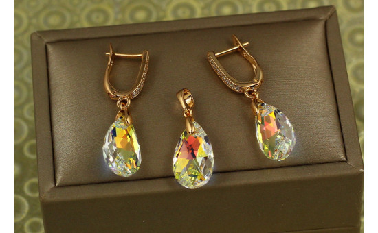 Набір Xuping Jewelry крапля Сваровскі жовтий хамелеон 2 см золотистий
