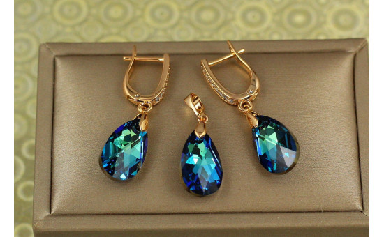 Набір Xuping Jewelry крапля Сваровскі синій хамелеон 2 см золотистий