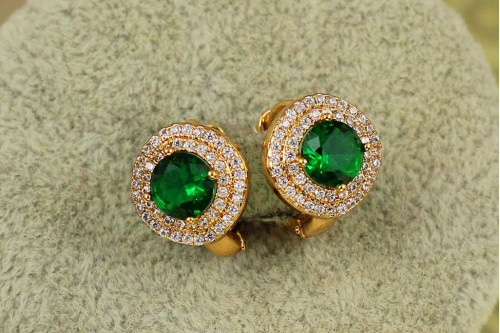 Сережки Xuping Jewelry велика мрія із зеленим каменем 1,3 см золотисті