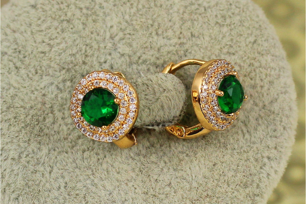 Сережки Xuping Jewelry велика мрія із зеленим каменем 1,3 см золотисті