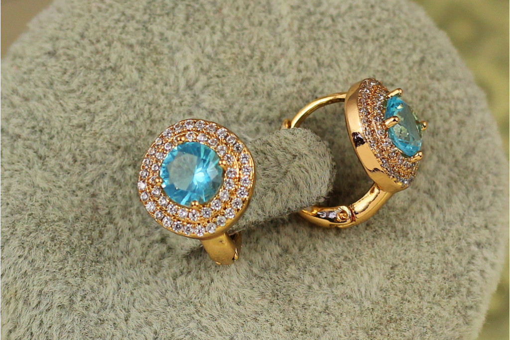 Сережки Xuping Jewelry велика мрія із блакитним каменем 1,3 см золотисті