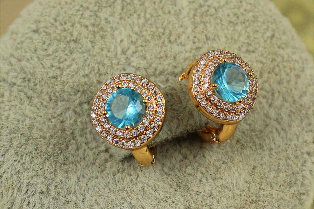Сережки Xuping Jewelry велика мрія із блакитним каменем 1,3 см золотисті