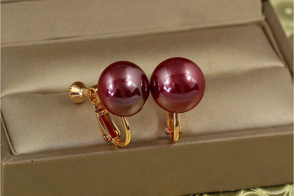 Серьги клипсы Xuping Jewelry  шарики красный перламутр 1,6 см золотистые