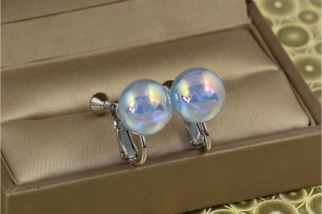Серьги клипсы Xuping Jewelry шарики синий перламутр 1,6 см серебристые