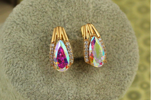 Сережки Xuping Jewelry Сонет з каменем хамелеон 1,7 см золотисті