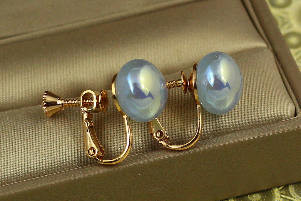 Серьги клипсы Xuping Jewelry шарики синий перламутр 1,6 см золотистые