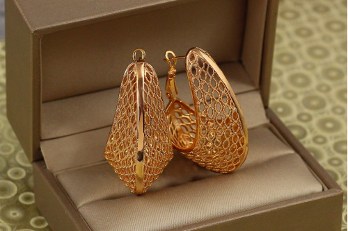 Сережки Xuping Jewelry крупна сіточка 4 см золотисті