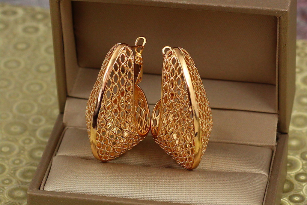 Сережки Xuping Jewelry крупна сіточка 4 см золотисті