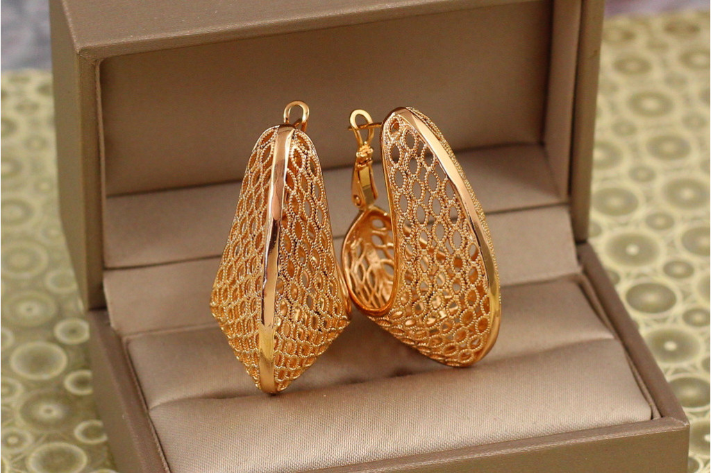 Сережки Xuping Jewelry крупна сіточка 4 см золотисті
