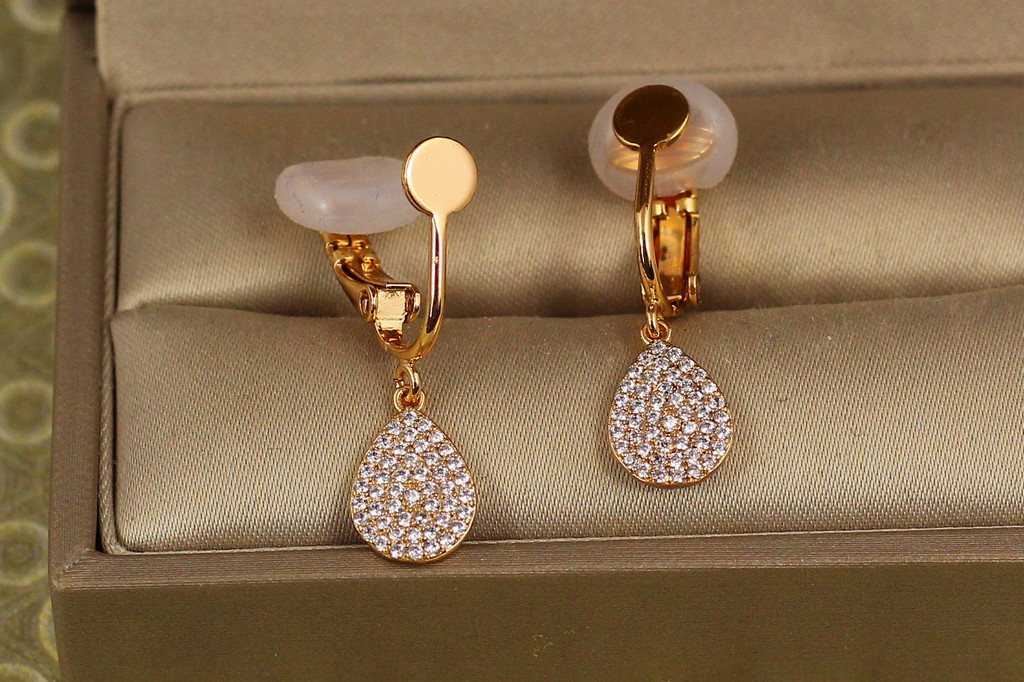 Сережки кліпси Xuping Jewelry крапля з каменями 2,9 см золотисті