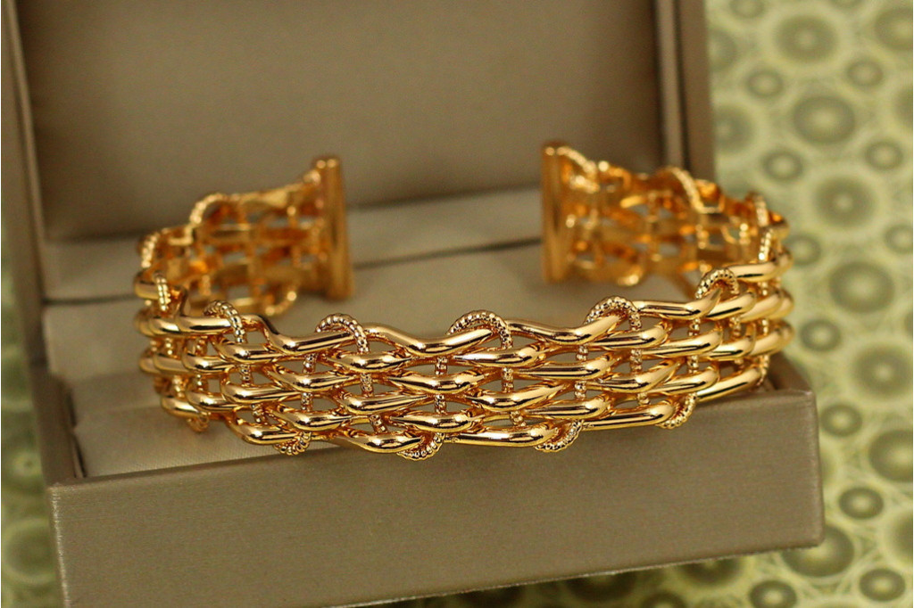 Браслет бенгл Xuping Jewelry Ротанг 60 мм на руку 17см золотистий