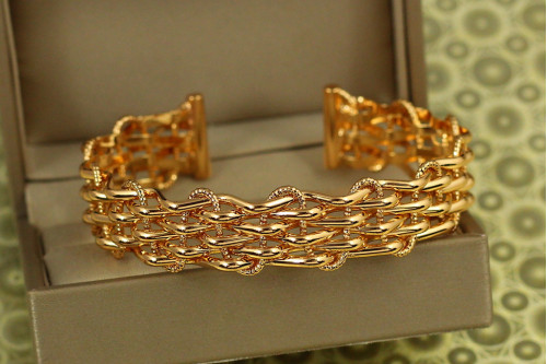 Браслет бенгл Xuping Jewelry Ротанг 60 мм на руку 17см золотистий