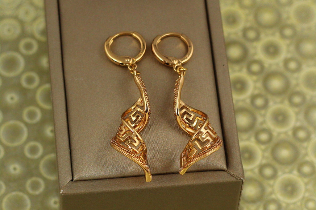 Серьги подвески Xuping Jewelry завитки 4,5 см золотистые