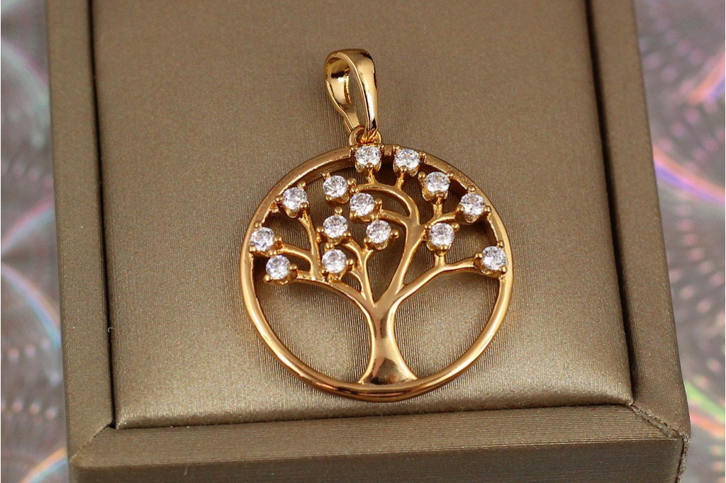 Кулон Xuping Jewelry дерево жизни на ветках камешки 2 см золотистый