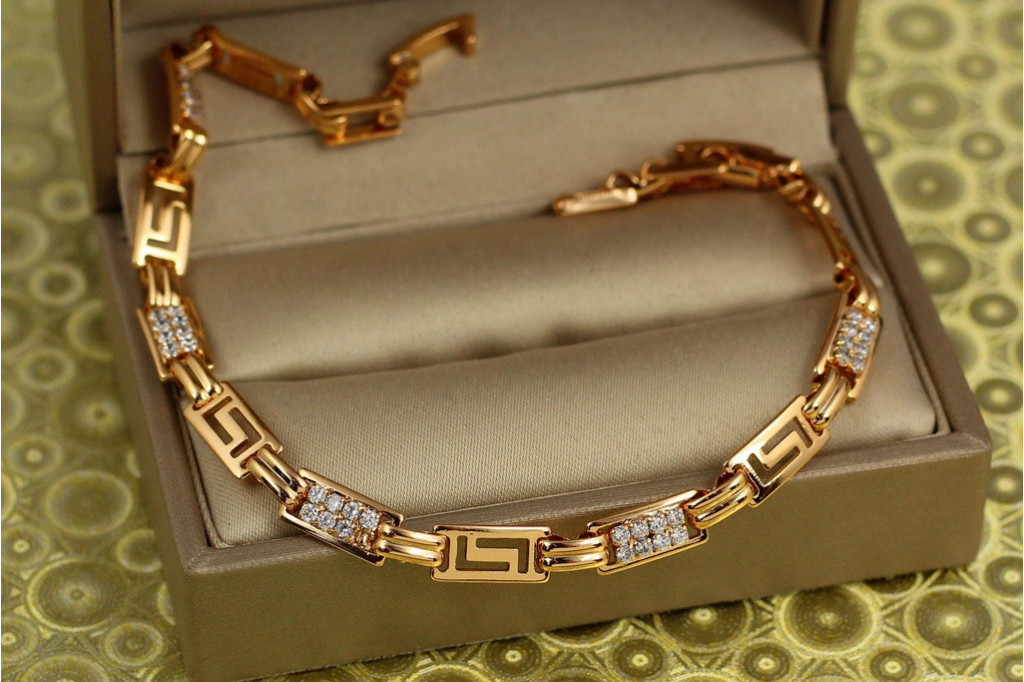 Браслет Xuping Jewelry грецький з фіанітами 20 см 6 мм золотистий