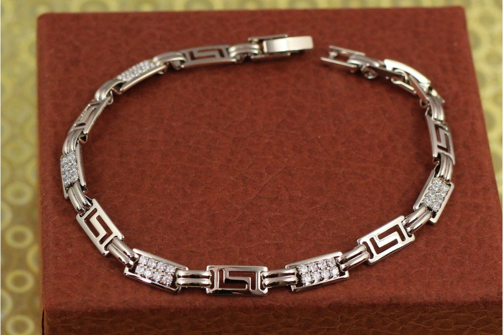 Браслет Xuping Jewelry грецький з фіанітами 20 см 6 мм сріблястий