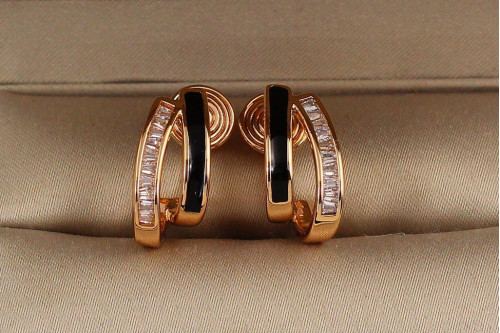 Сережки кліпси Xuping Jewelry Парус із чорнінням 1,8 см золотисті