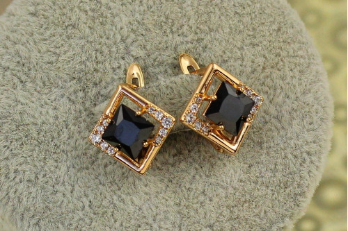 Серьги Xuping Jewelry  ромбик с черным камнем 1,4 см золотистые