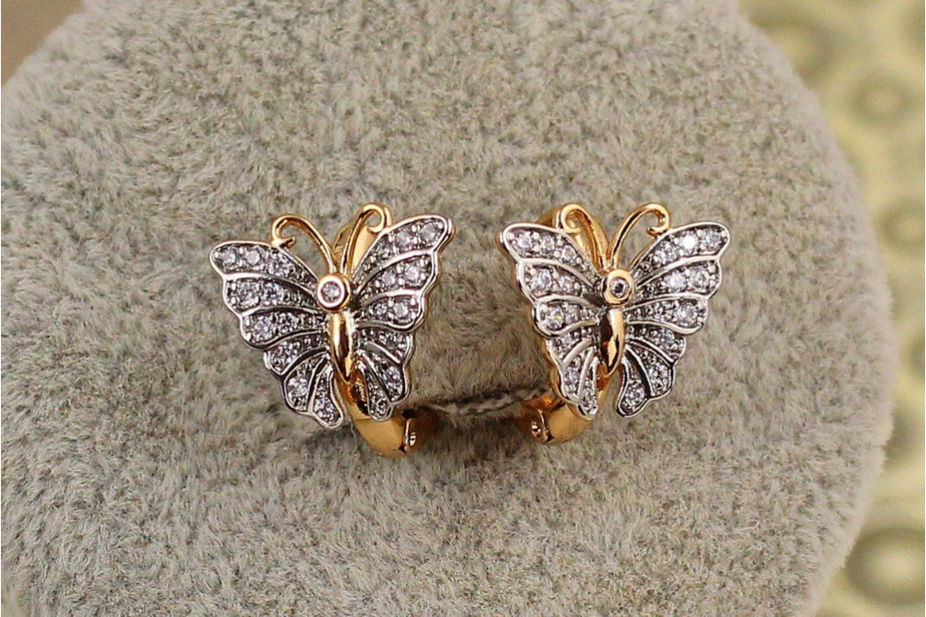 Сережки кільця Хuping Jewelry тропічний метелик з родієм 1,2 см золотисті