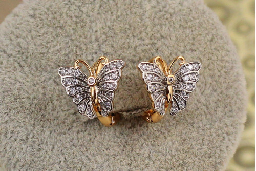 Сережки кільця Хuping Jewelry тропічний метелик з родієм 1,2 см золотисті