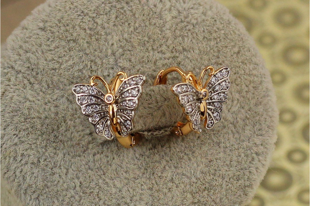 Сережки кільця Хuping Jewelry тропічний метелик з родієм 1,2 см золотисті