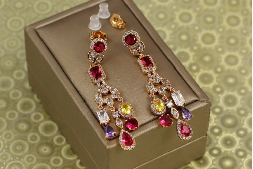 Сережки Xuping Jewelry підвіски Валері із різнокольоровими каменями 5,3 см золотисті