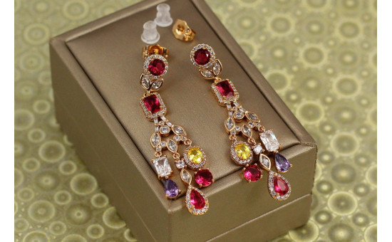 Сережки Xuping Jewelry підвіски Валері із різнокольоровими каменями 5,3 см золотисті