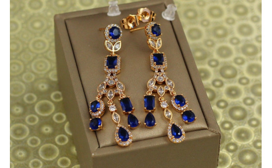 Сережки Xuping Jewelry підвіски Валері із синіми каменями 5,3 см золотисті