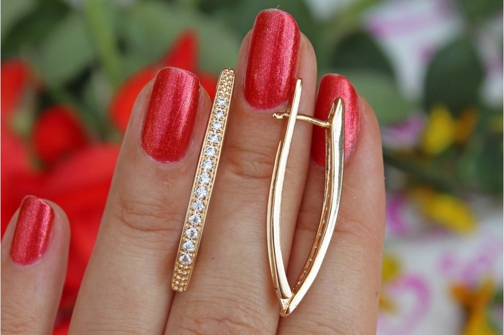 Серьги Xuping Jewelry дорожки стрела с камнями 3,5 см золотистые