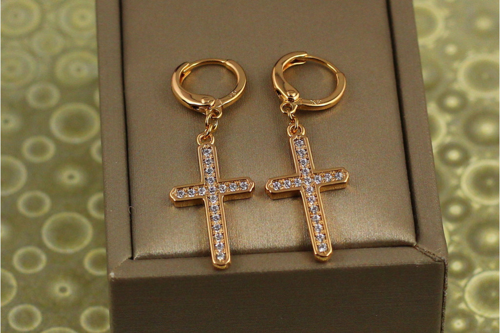 Серьги подвески Xuping Jewelry крестики рожденственское сияние 3,8 см золотистые