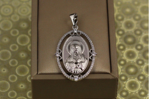 Ладанка Xuping Jewelry овальная с камнями пресвятая Богородица 3,7 см серебристая