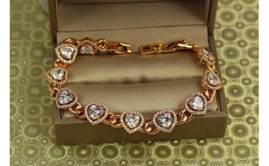 Браслет Xuping Jewelry Сердечки в обідку фіанітів 17,5 см 10 мм золотистий